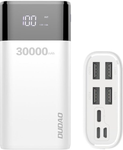 Dudao K8s+ Powerbank 30000 mAh mit 3x USB und USB-C Anschluss sowie LED-Lampe in Weiß - Bild 1