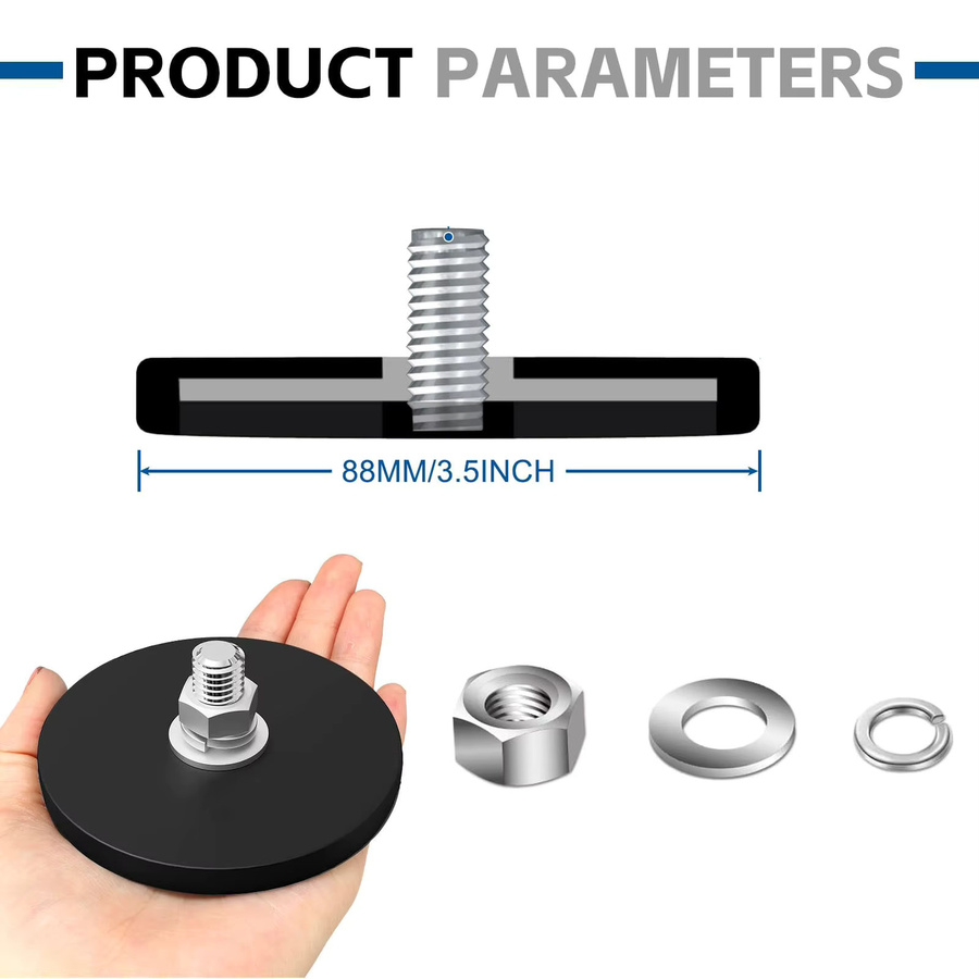 U-POLEMAG Magnet mit Gewindebolzen und Gummibeschichtung in Schwarz, Durchmesser: 88 mm - Bild 4