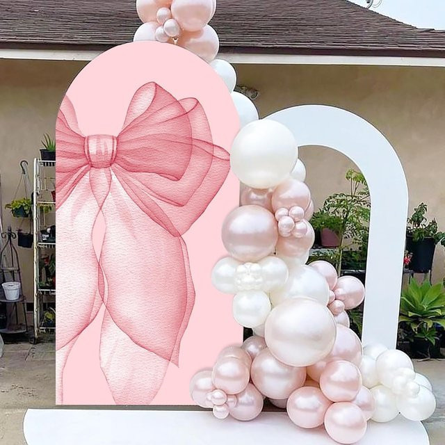 VIKAMA Hintergrundabdeckung für Torbögen mit rosa Schleife für Geburtstag, Hochzeit und Party, Farbe: Pink, B/H: 120 x 50 cm - Bild 1