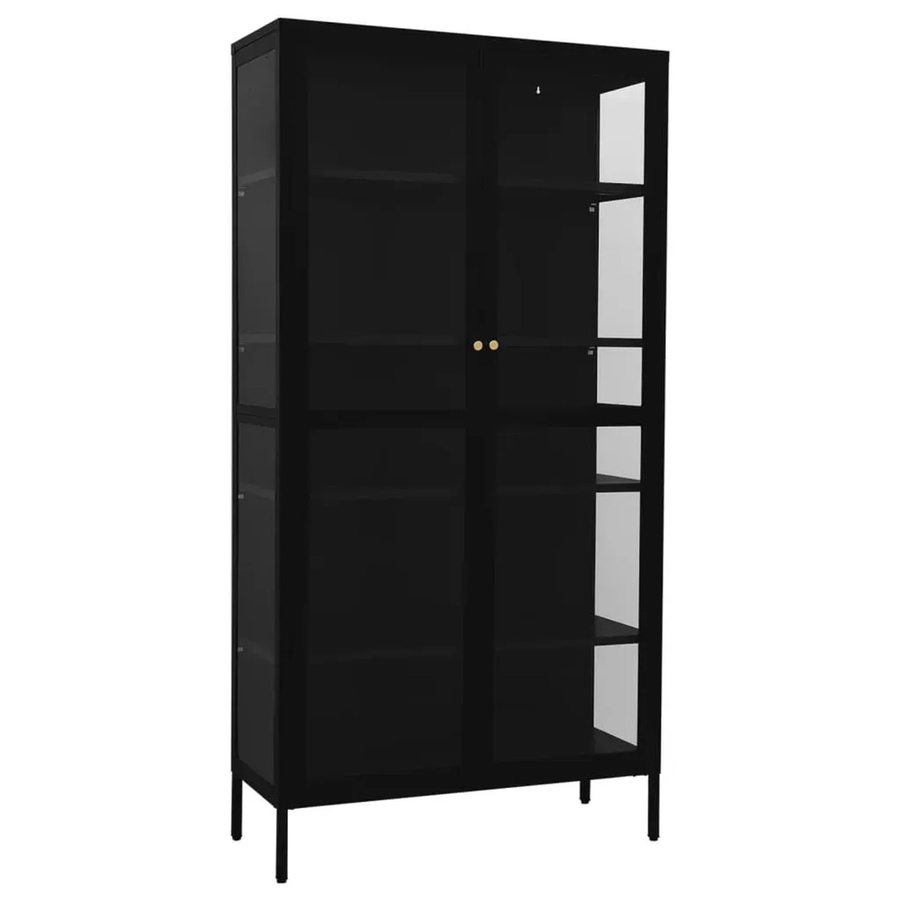 vidaXL Vitrine in Schwarz mit Glastüren aus Stahl und Glas, B/T/H: 90 x 40 x 180 cm - Bild 2
