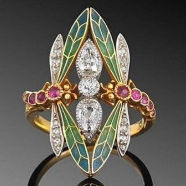 Ring Libelle, Gold, rosa-weiße Zirkonia, Damen, Vintage - Bild 1