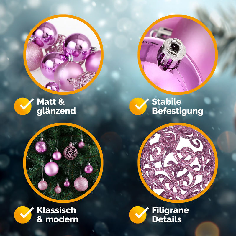 CASARIA Weihnachtskugeln Rosa 100-teiliges Set aus Kunststoff für die Weihnachtsdekoration - Bild 5