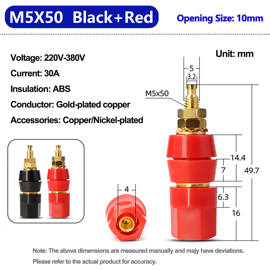 Premium Messing-Anschlussklemmen Set für Auto-Batterie in Schwarz und Rot mit M5 M6 M8 M10 Gewinden - Bild 2
