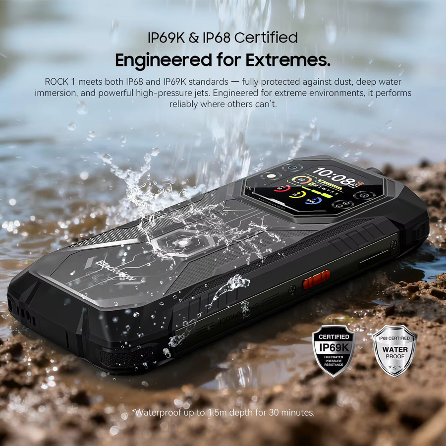 Blackview Rock 1 Outdoor-Smartphone mit Android 16, 256 GB Speicher, 15000mAh Akku und 6,56 Zoll HD+ Display, IP69K & IP68 zertifiziert, Schwarz - Bild 3