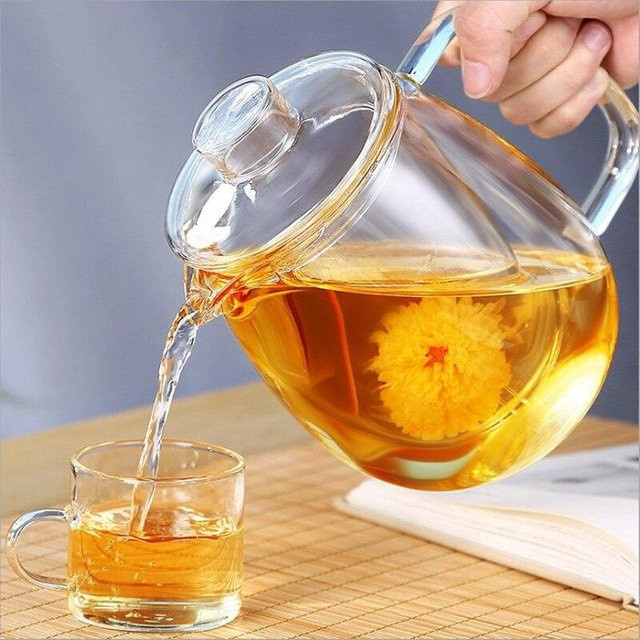 Hitzebeständige Glas-Teekanne von DHSM mit Infuser, transparent, 1,2 l - Bild 1