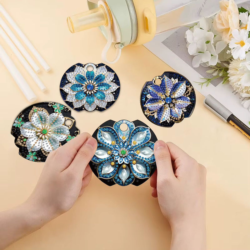 4-Blumen-Diamant-Kunst-Set zum Selbermachen mit Kristall-Strass-Mosaik in Multicolor aus Acrylmaterial - Bild 4