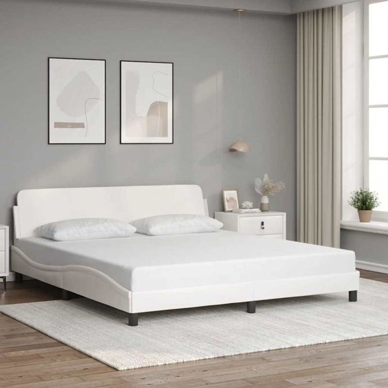 Vidaxl Polsterbett mit Kopfteil in Weiß aus Kunstleder, B/T: 180 x 200 cm - Bild 1