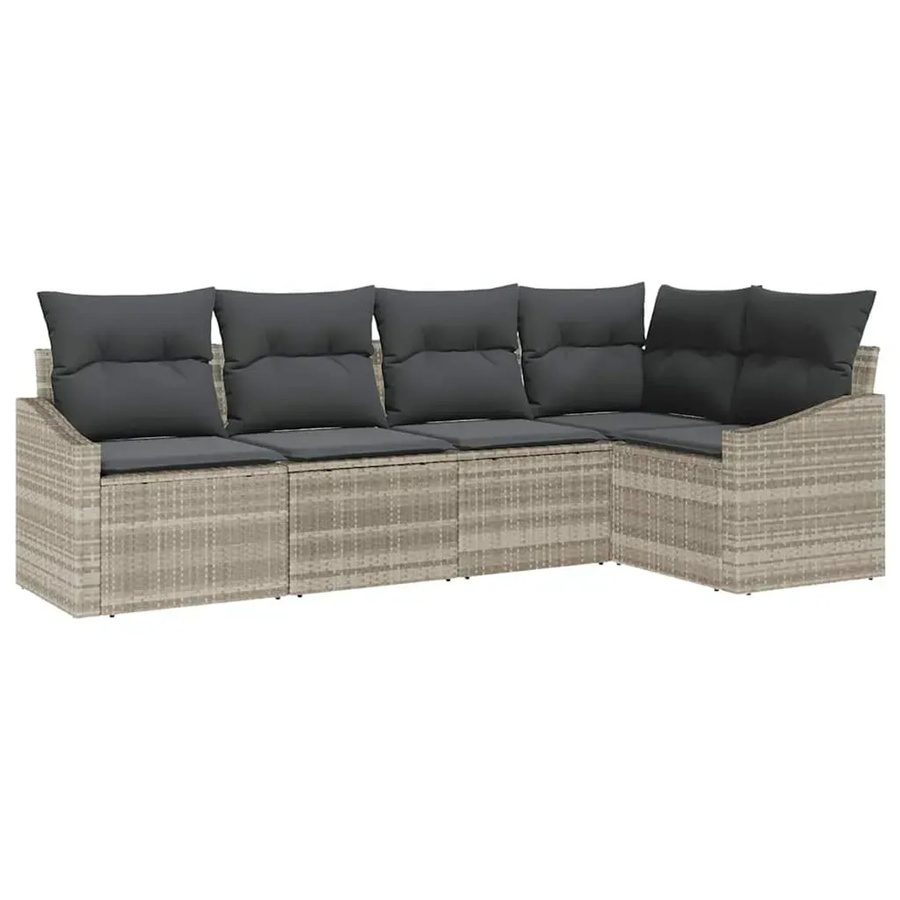 vidaXL Garten-Sofa-Set 5-teilig in Hellgrau aus Poly Rattan mit Polsterung und L-Form - Bild 2