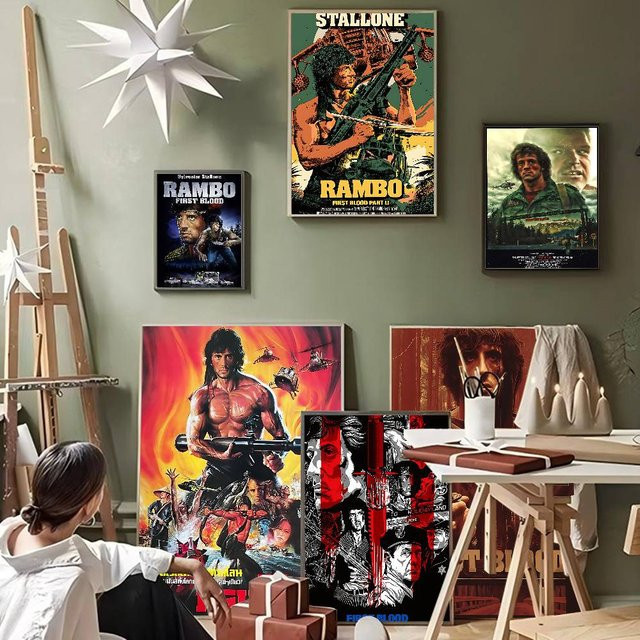 Beast Kingdom Rambo First Blood Selbstklebendes Retro-Poster in Multicolour, Rechteckiges Wandkunst-Papierposter - Bild 1