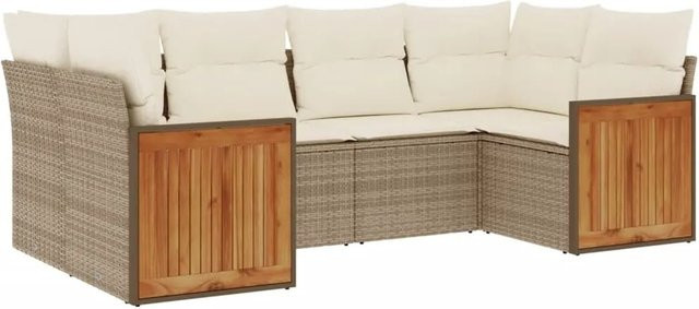 vidaXL 6-teilige Garten-Sofagarnitur in L-Form aus Poly-Rattan in Beige mit Sitz- und Rückenkissen - Bild 1