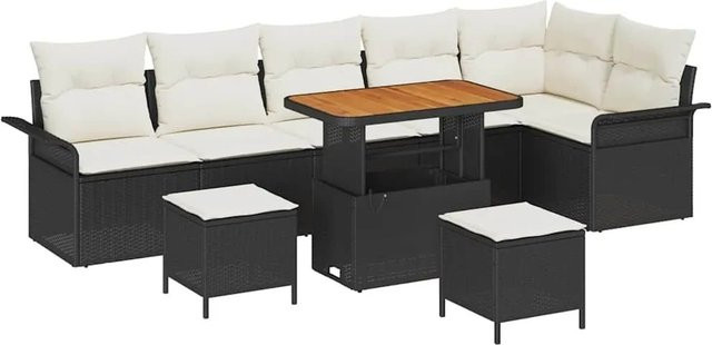 vidaXL Garten-Sofa-Set 9-teilig in Schwarz und Creme mit Kissen und integriertem Stauraum für Terrasse und Garten - Bild 1