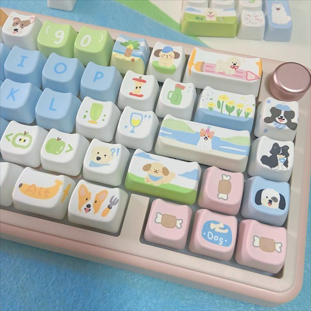 Niedliche Hunde-Mottopark Tastenkappen in Welpenohren-Form, PBT-MAO-Profil Keycaps mit Numpad für mechanische Tastaturen, Mehrfarbig - Bild 1