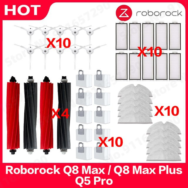 Roborock Ersatzteil-Set für Q8 Max und Q5 Pro Plus mit Rollenbürste, Seitenbürste, Filter, Wischmopp und Staubbeuteln - Bild 1