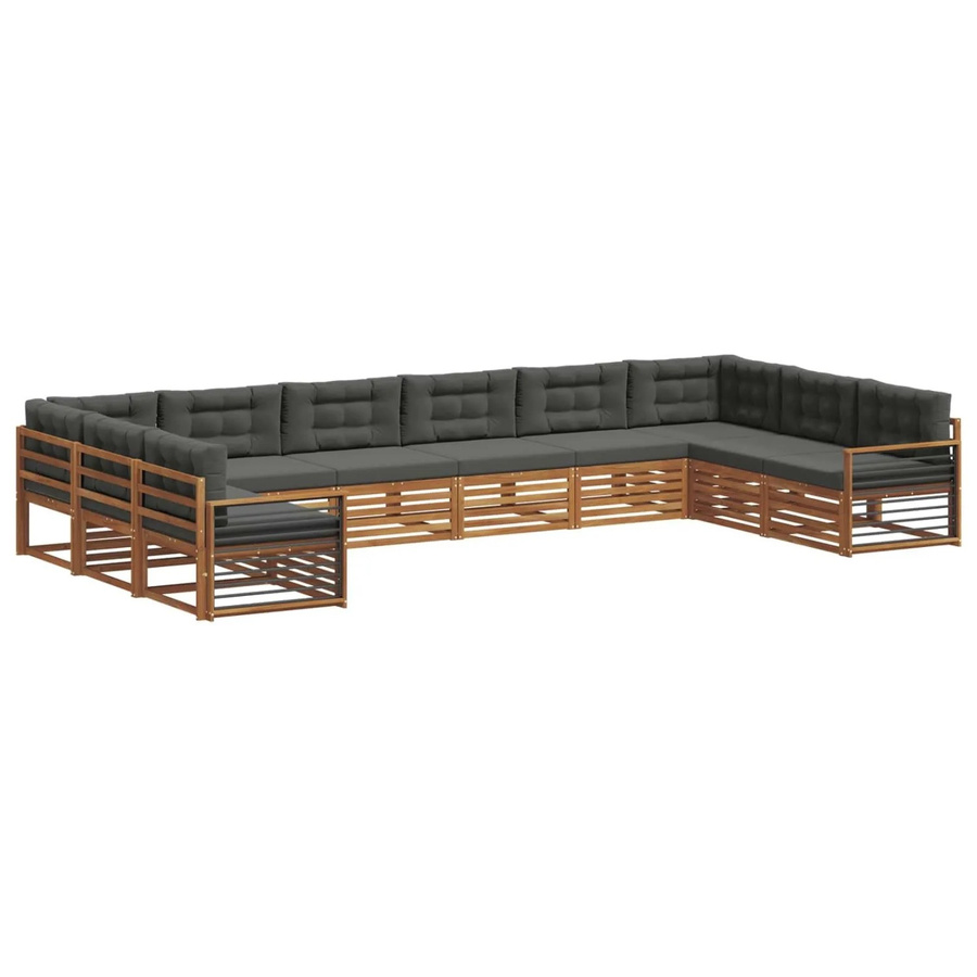 vidaXL Sofagarnitur aus Massivholz Akazie in Natur und Anthrazit, 10-teiliges U-Shape Set mit Sitz- und Rückenkissen - Bild 2
