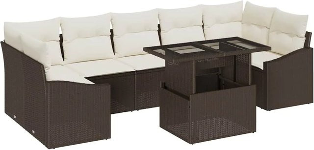 8-tlg. vidaXL Garten-Sofa-Set aus Poly-Rattan in Braun mit integriertem Sitzkissen-Speicher und modernem L-Shape Design - Bild 1
