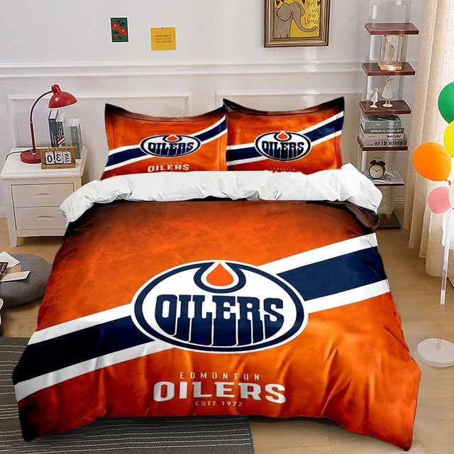 Edmonton Oilers Bettwäsche-Set von SOOS in Orange, bestehend aus 1 Bettbezug und 2 Kissenbezügen, B/T/H: 140 x 200 cm - Bild 1