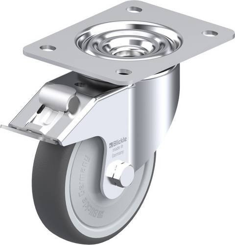 Blickle Lenkrolle LK-PATH 125KF-3-FI mit Feststeller in Silber und Grau, Rad-Durchmesser: 125 mm, Tragfähigkeit: 250 kg - Bild 1