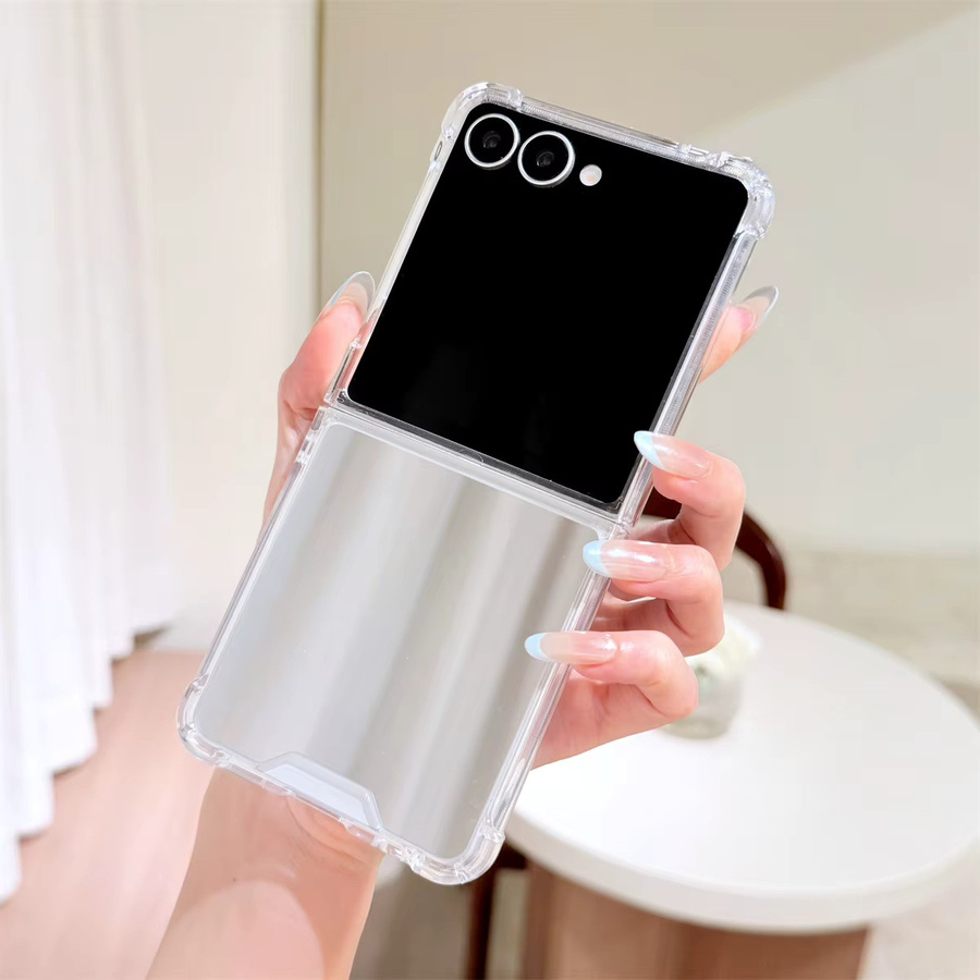 Stoßfeste Handyhülle mit Make-up-Spiegel für Samsung Galaxy Z Flip 7, 6, 5, 4, 3 5G in Gold und Transparent - Bild 2