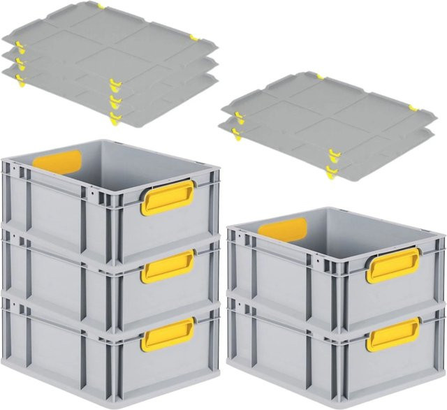 PROREGAL Spar Set 5x Eurobox Nextgen Color mit Auflagedeckel und Schiebeschnappverschlüssen, Gelb, H x B x T: 17 x 30 x 40 cm - Bild 1