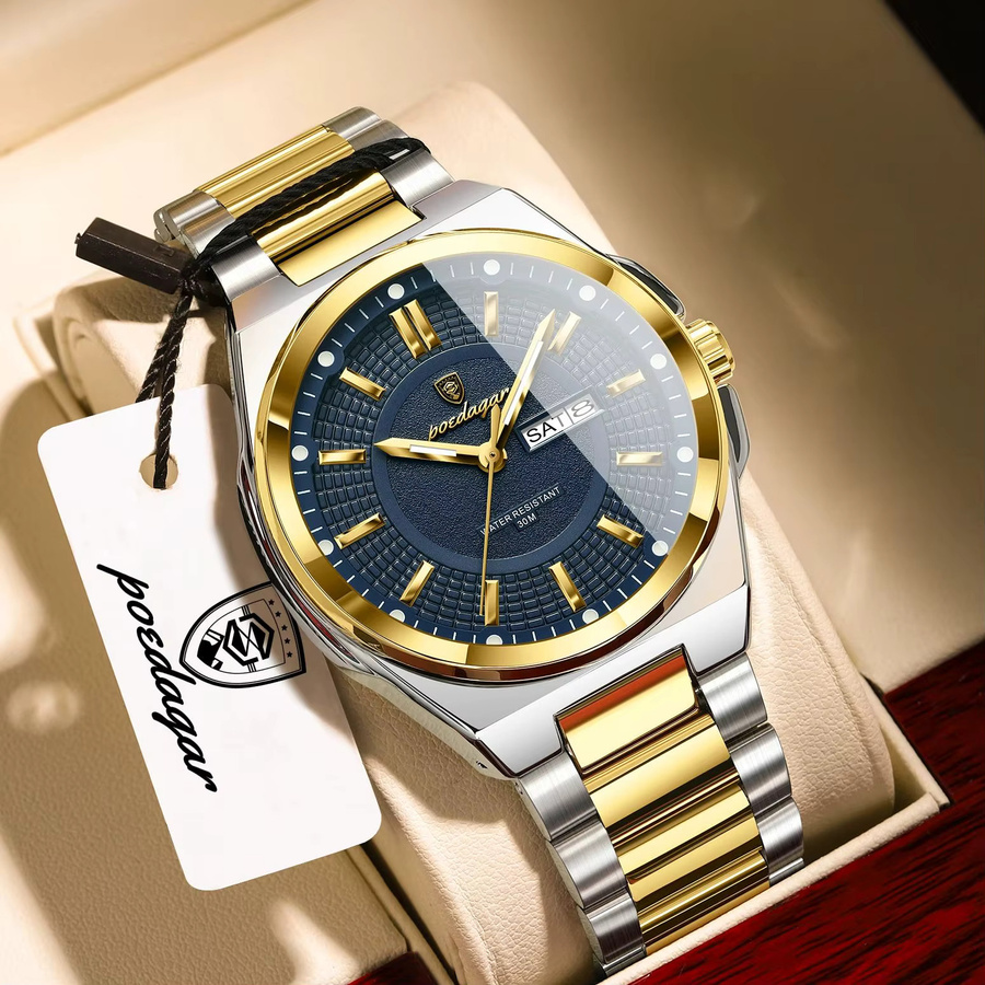 POEDAGAR Armbanduhr Edelstahl, Quarz, Datum, Wochentag, Herren - Bild 2