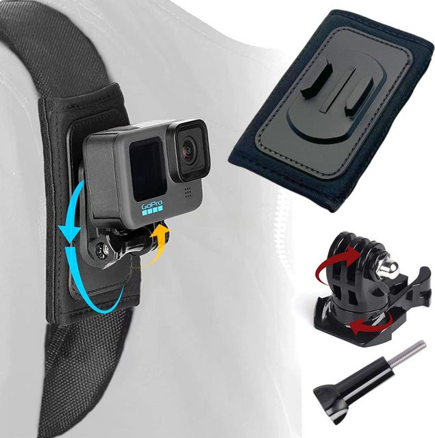 Schnellverschluss-Schnalle für Rucksack-Schultergurte als Halterung für GoPro und DJI Action 2 Action Kameras, Schwarz - Bild 1