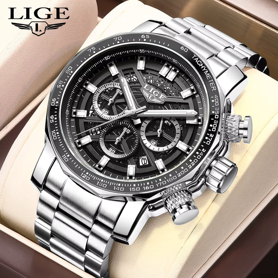 LIGE Chronograph, Edelstahl, Quarz, Herren, Schwarz, Silber - Bild 2
