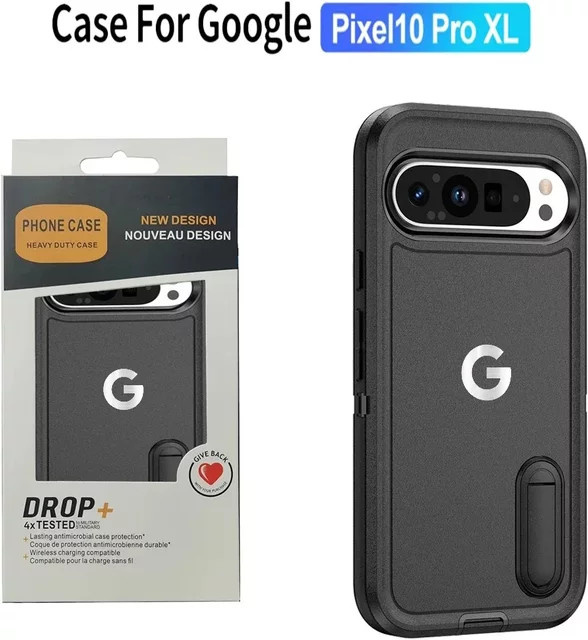 Robuste Hybrid-Schutzhülle mit unsichtbarer Halterung und Anti-Drop-Linsenschutz für Google Pixel 10, Pixel 9 Pro und Pixel 9 XL in Schwarz und Orange - Bild 1