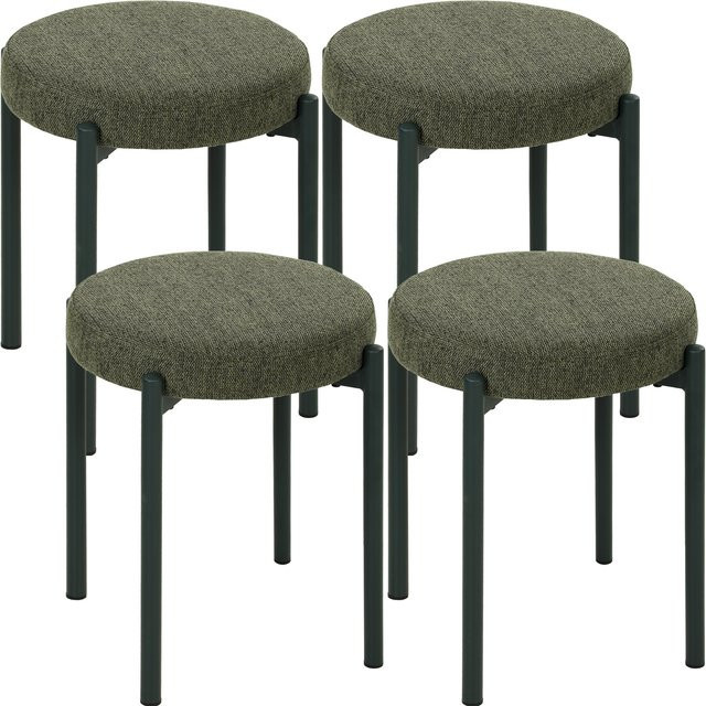 HOMCOM Esszimmerhocker 4er Set stapelbare Sitzhocker in Leinenoptik mit Stahlbeinen, Dunkelgrün - Bild 1