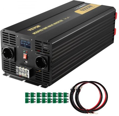 VEVOR Wechselrichter 6000 W, modifizierter Sinus, DC 12 V auf AC 230 V Auto-Konverter mit LCD-Display und LED-Anzeigen, Farbe: Schwarz - Bild 1