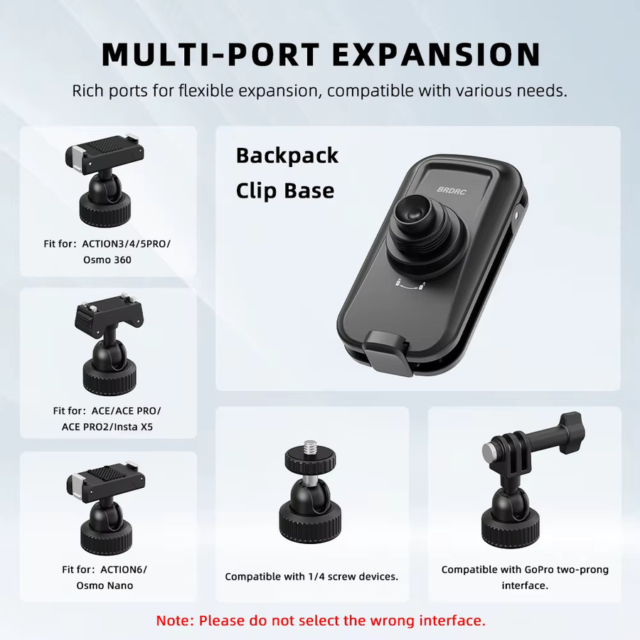 BRDRC Magnetischer Rucksack-Clip für DJI Action 6/5 Pro/4 Kamera-Zubehör, 360 Grad drehbarer Schnellwechsel-Adapter, Schwarz - Bild 2