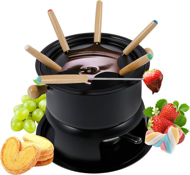 Willstar Schokoladen-Fonduetopf aus Keramik in Schwarz mit Gabel und Kerze, B/T/H: 22,0 x 17,0 x 6,0 cm - Bild 1