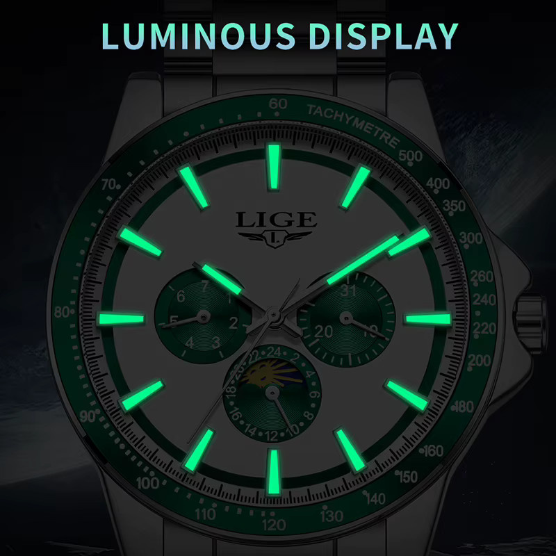 LIGE Armbanduhr Quarz, Edelstahl, Silber, Herren, 3 ATM, Leuchtzeiger - Bild 5