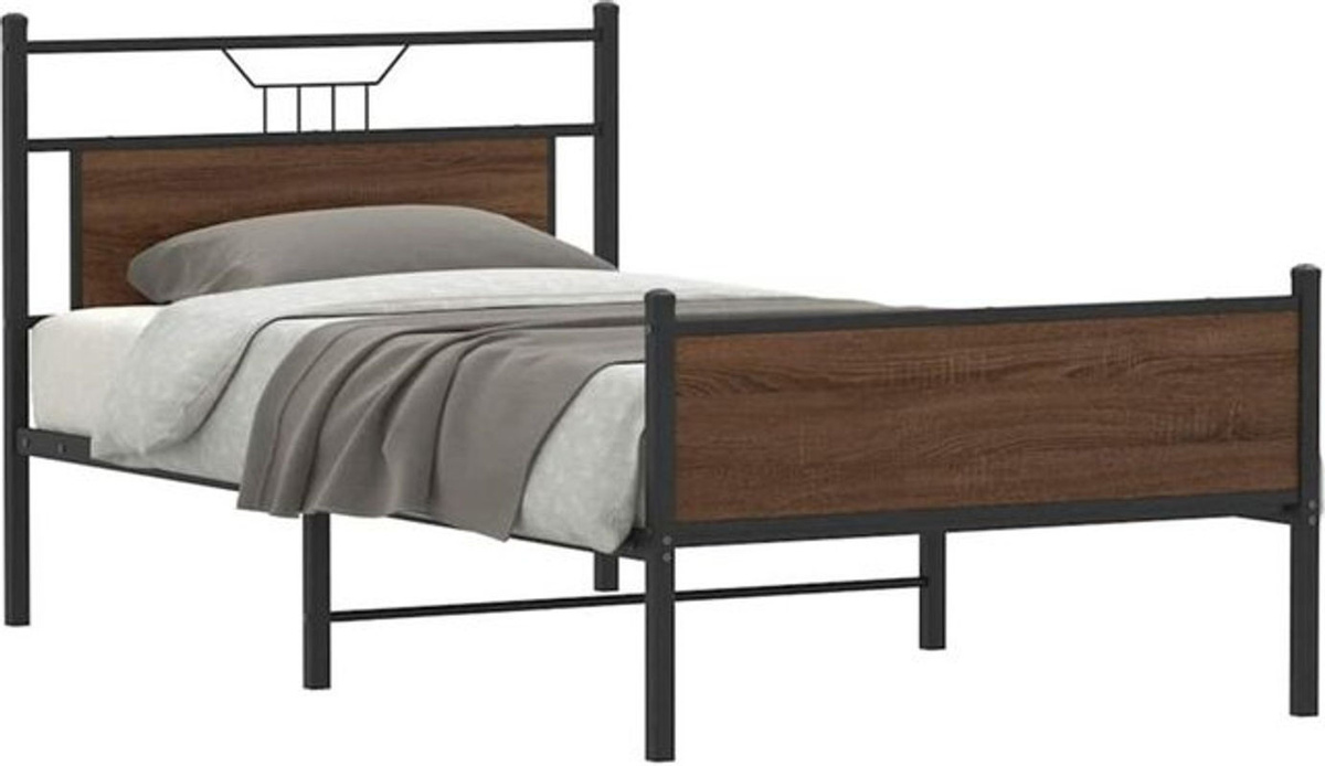 Vidaxl Einzelbett Bettgestell aus Holzwerkstoff und Stahl in Braun im Industrial Design B/T/H: 100 x 190 x 105,5 x 91,5 cm - Bild 1