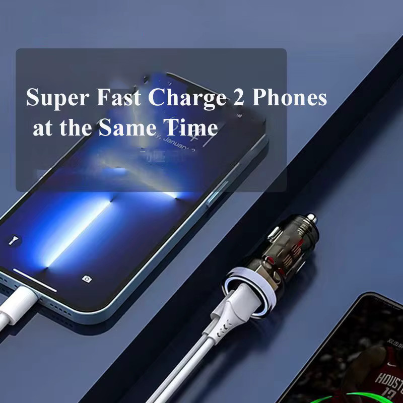 EDEBA USB-C Autotelefon-Ladegerät 90 W transparent mit 45 W PD Superschnellladeadapter für iPhone, iPad, Samsung, Oppo, Huawei und Vivo - Bild 2