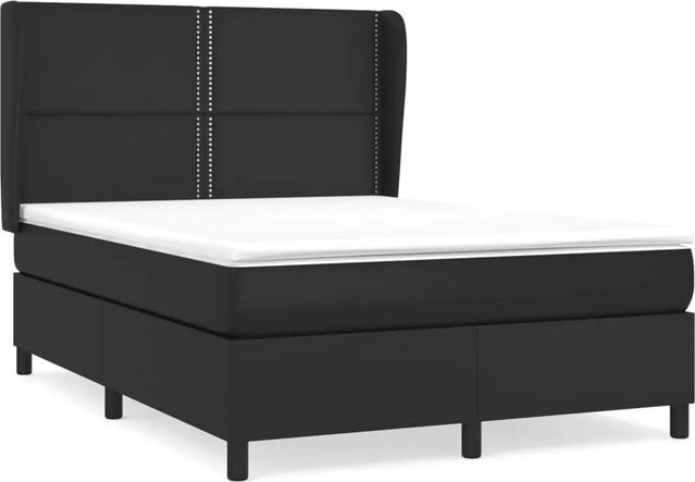 vidaXL Boxspringbett mit Matratze in Schwarz aus Kunstleder mit Taschenfederkern und Hybrid-Funktion, B/T/H: 140 x 200 x 147 cm - Bild 1