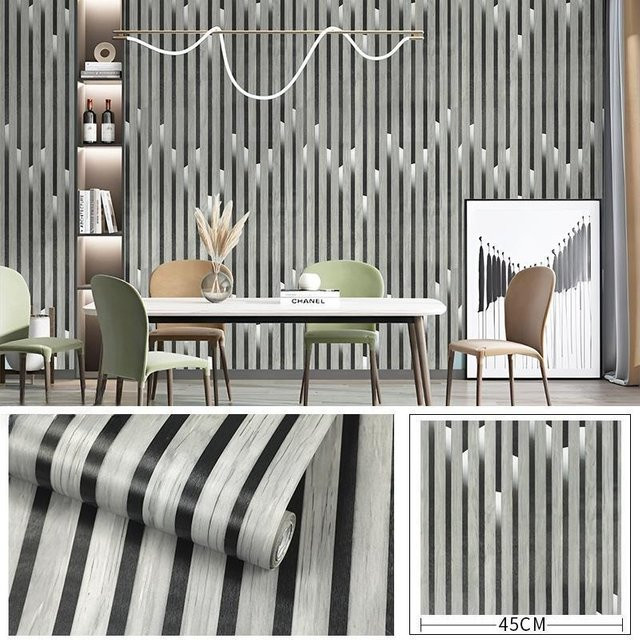 Selbstklebende Holzgitter-Streifen Tapete in Grau im Holzimitat-Design für deine moderne Heimdekoration - Bild 1