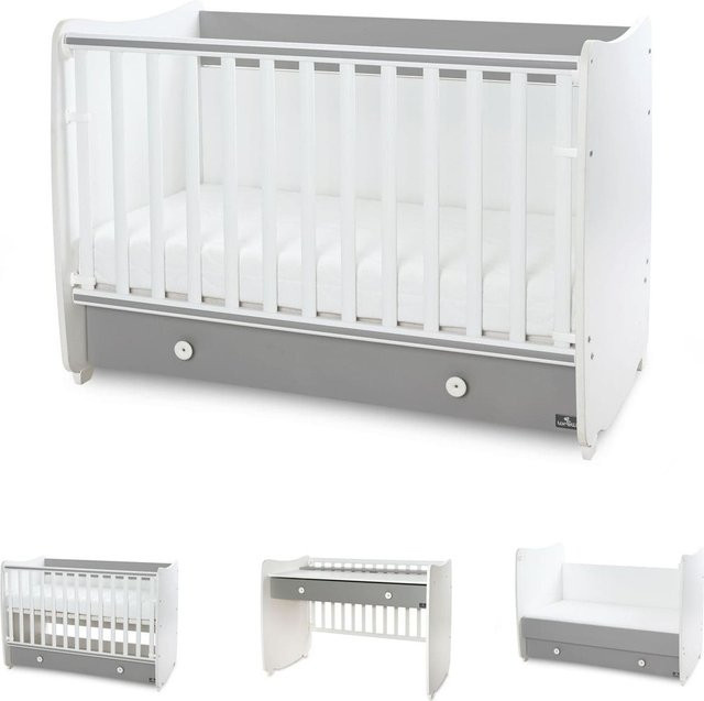 Lorelli Babybett Dream umbaubar als Kinderbett und Schaukelbett mit Schreibtisch, Farbe: Weiß/Dunkelgrau, B/T: 70 x 140 cm - Bild 1