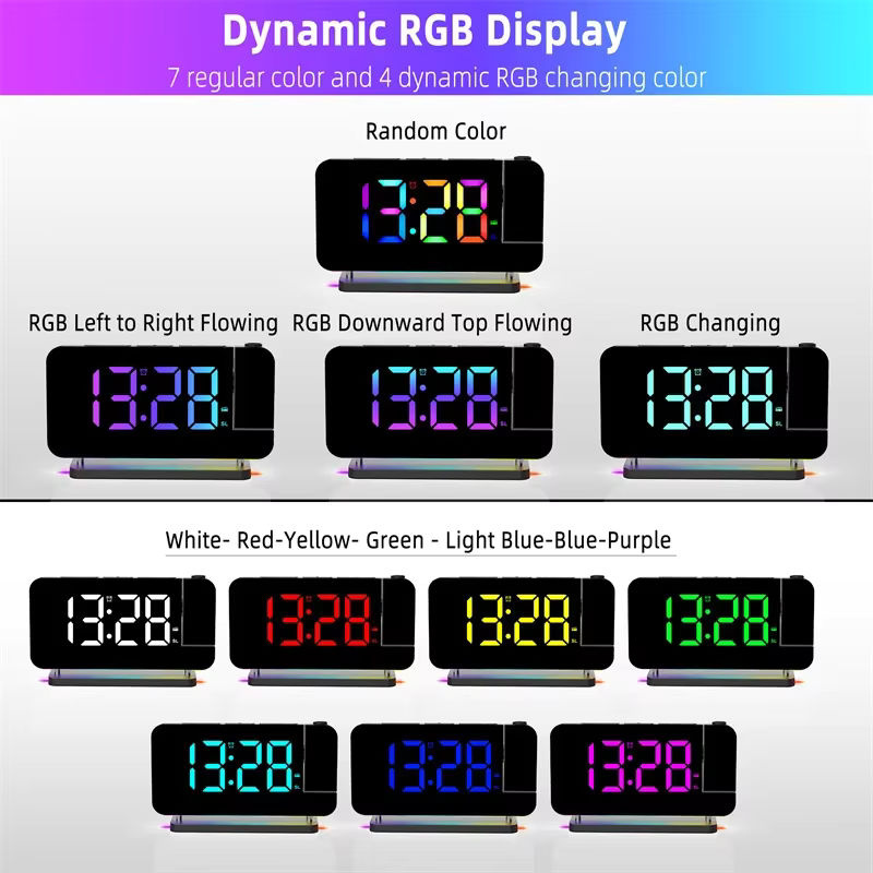 NieNie Projektionswecker mit UKW-Radio, RGB-Nachtlicht und digitaler LED-Uhr, Farbe: Weiß/Multicolor - Bild 3