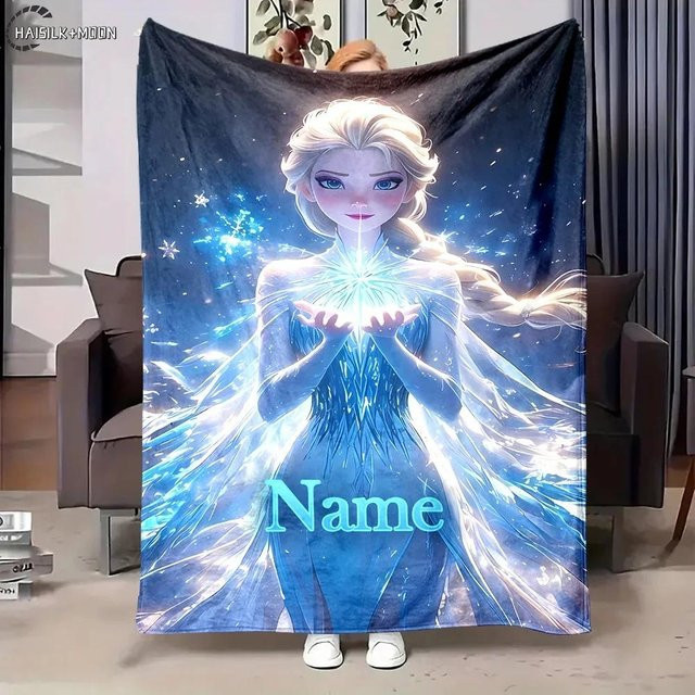 Personalisierte Kuscheldecke Frozen Schneekönigin Elsa in Blau, B/B: 76,2 x 101,6 cm - Bild 1