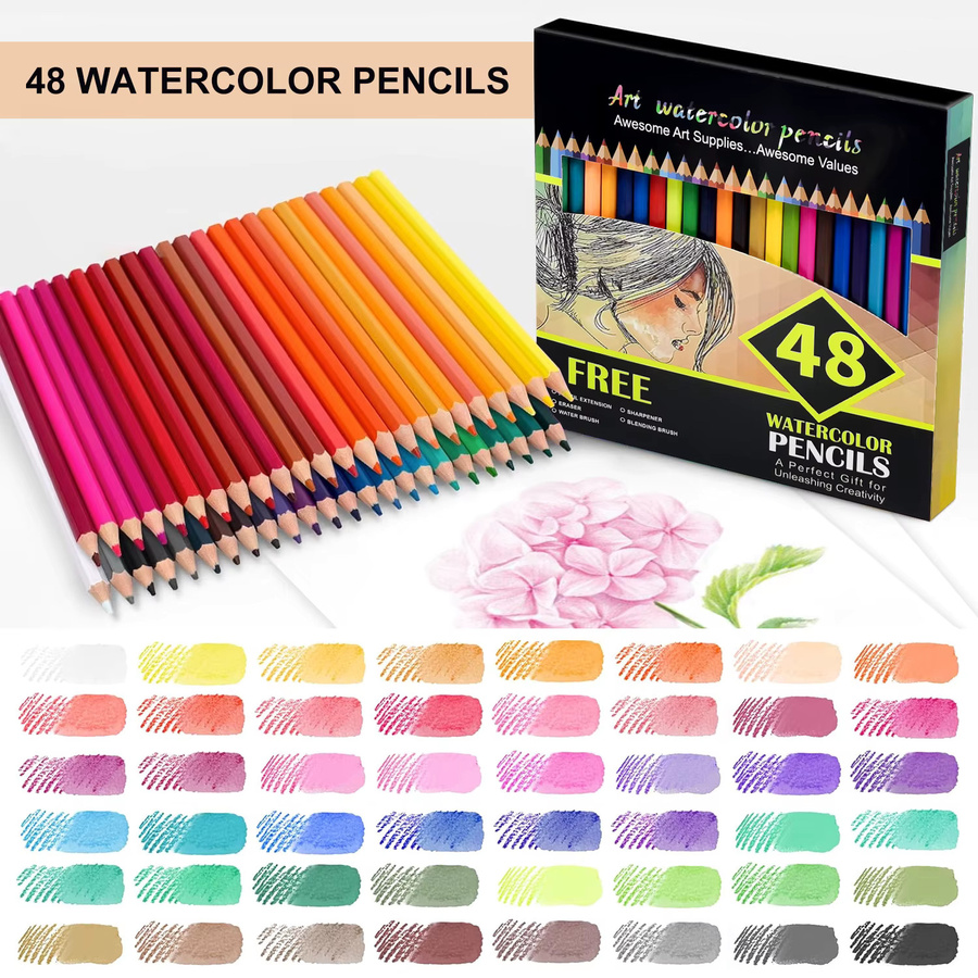 Professionelles Aquarellstifte Set mit 48 Farben für Erwachsene und Jugendliche, hochwertige Buntstifte aus Holz für künstlerisches Malen und Mischen, Mehrfarbig - Bild 2
