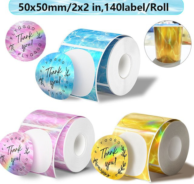Bekia Holographische Laser Etiketten Runde DIY Siegel Aufkleber für Phomemo M120 E210 Marklife P50 HPRT T20 Maker, Farbe: Multicolour/Blau, Durchmesser: 50 mm - Bild 1