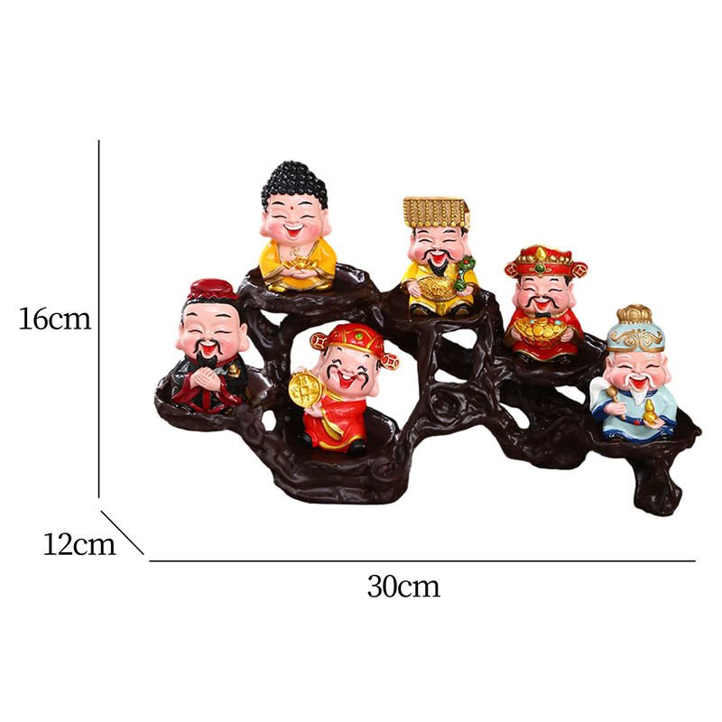 Kesoto 6er Set Gott des Glücks Miniaturfiguren aus Kunstharz in Mehrfarbig mit Ständer für Frühlingsfest und Neujahr - Bild 6