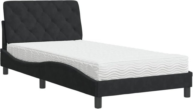vidaXL Bett mit Matratze aus Samt und Schaumstoff in Schwarz, B/T/H: 100 x 200 x 105 cm - Bild 1
