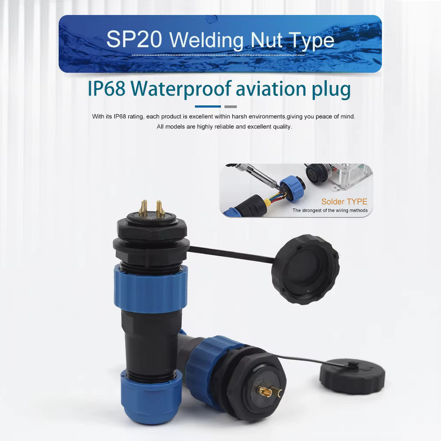 DIY GO SP20 IP68 Wasserdichter Luftfahrtsteckverbinder Set mit Rückmutter für Panelmontage, Stecker und Buchse zum Schweißen, Blau - Bild 2
