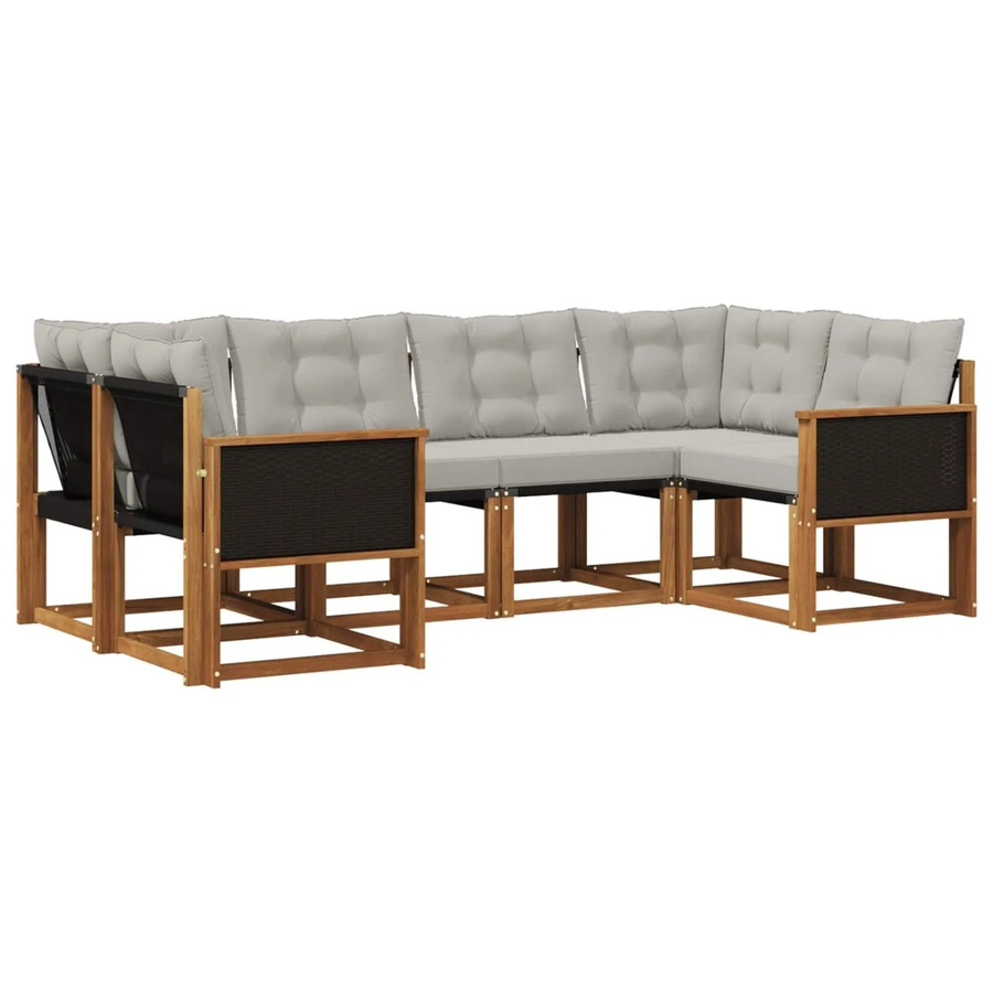 vidaXL Outdoor-Sofagarnitur L-Form aus Akazienholz mit 6 Kissen in Hellgrau und Natur - Bild 2