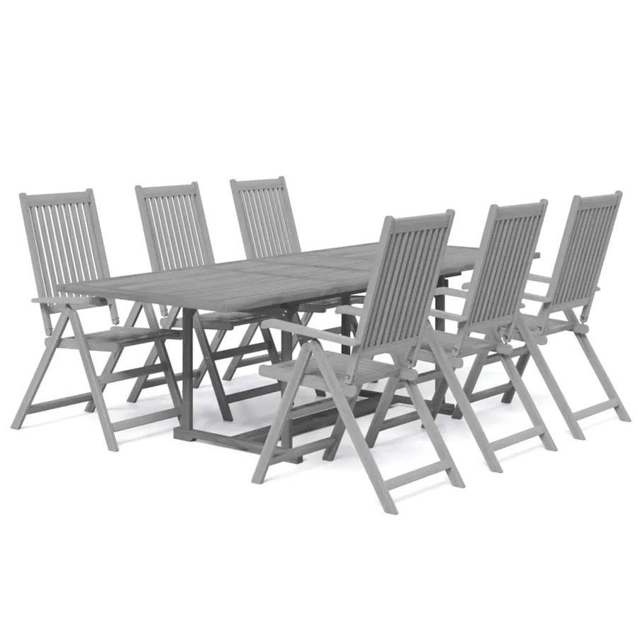 vidaXL 7-teilige Garten-Essgruppe aus geöltem Akazienholz in Grau - Bild 2