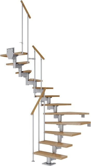 Dolle Mittelholmtreppe Cork Eiche Perlgrau 1/2 Gewendelt Breite: 315 cm, Tiefe: 75 cm - Bild 1