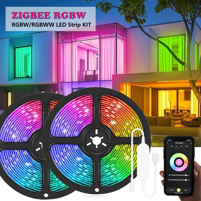 CENFAYA Zigbee 5050 SMD LED-Lichtstreifen RGBWW, dimmbar, 12V, Multicolor, kompatibel mit Google Assistant - Bild 1