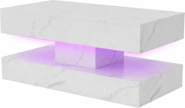 PXloue LED Couchtisch mit Marmoroptik und Hochglanz Oberfläche in Weiß - Bild 1