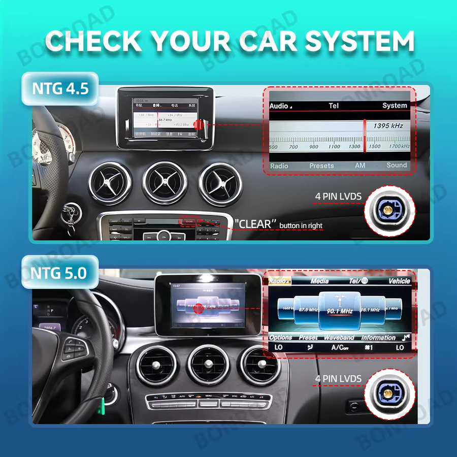 BONROAD Auto-Multimedia Autoradio mit 10,25 Zoll Touchscreen, Wireless CarPlay, Android Auto und GPS für Mercedes Benz A-Klasse, GLA, CLA (W176, X156, C117) NTG 4.5 5.0, Schwarz - Bild 2
